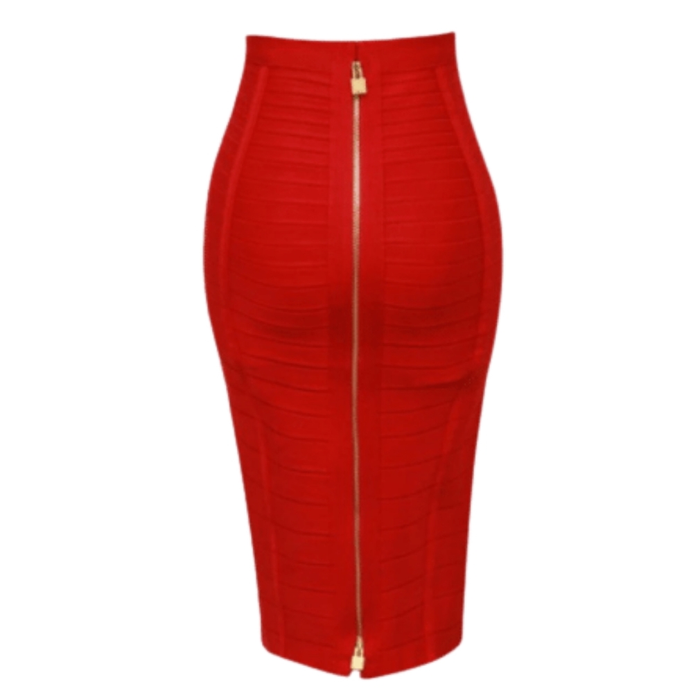 Red Fitted Pencil Skirt